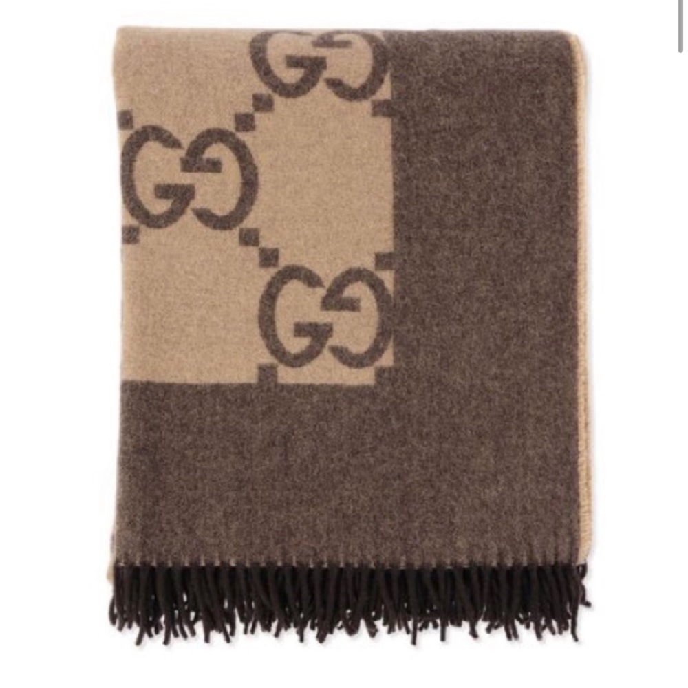 Gucci two tone brown wool-blend throw blanket